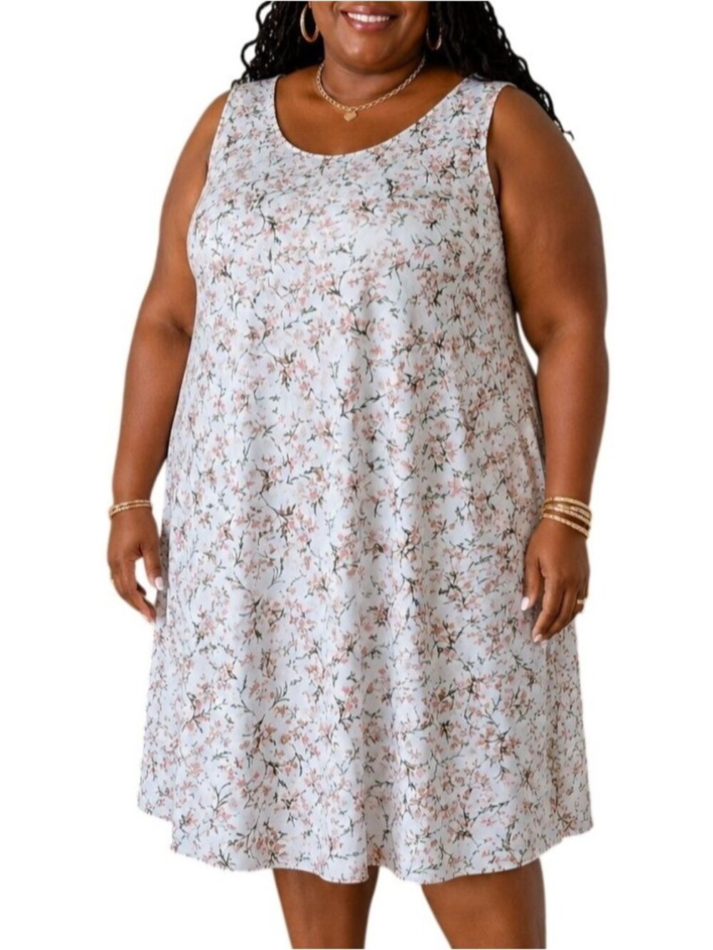 Herou Plus Size 2XL Dress Sleeveless Floral Print Light Blue Casual Style